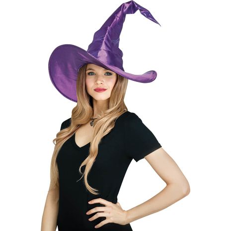Шляпа ведьмы с изогнутым конусом - фиолетовая